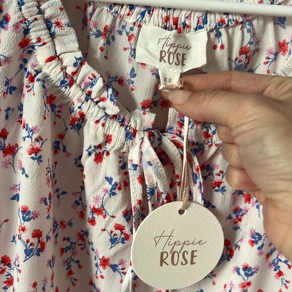 Hippie‎ Rose Floral Short Sleeve Shirt White Multicolor Print Size XS NWT - Picture 2 of 3